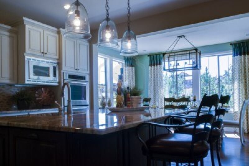 Kitchen Island with Bar Stools — Brown