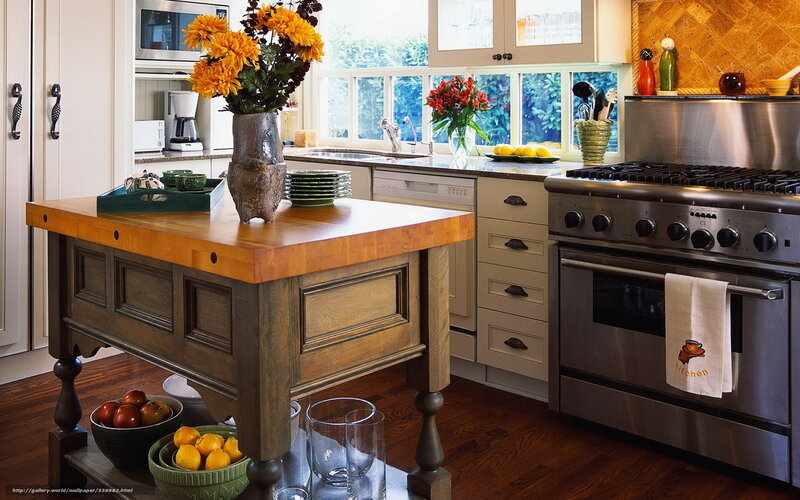 Kitchen Island with Flowers
