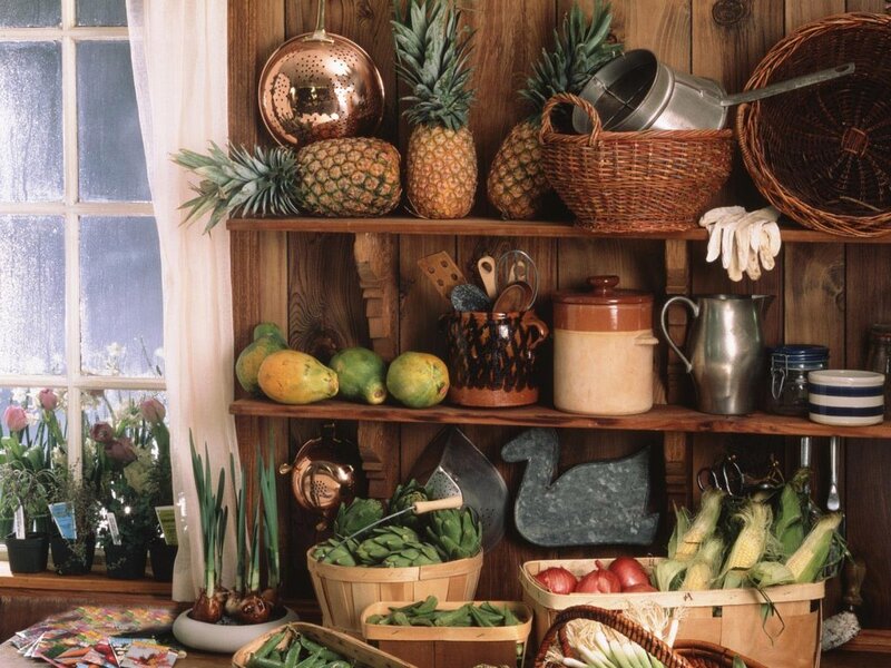 Kitchen shelves with fresh produce