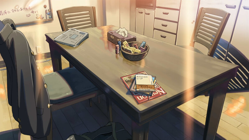kitchen table with personal items