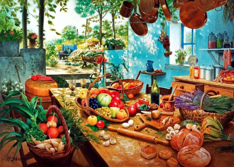 Kitchen Table with Produce