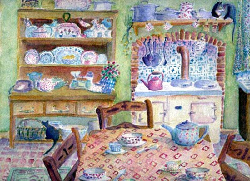 Kitchen with Cats — Green
