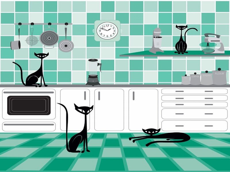 kitchen with cats illustration