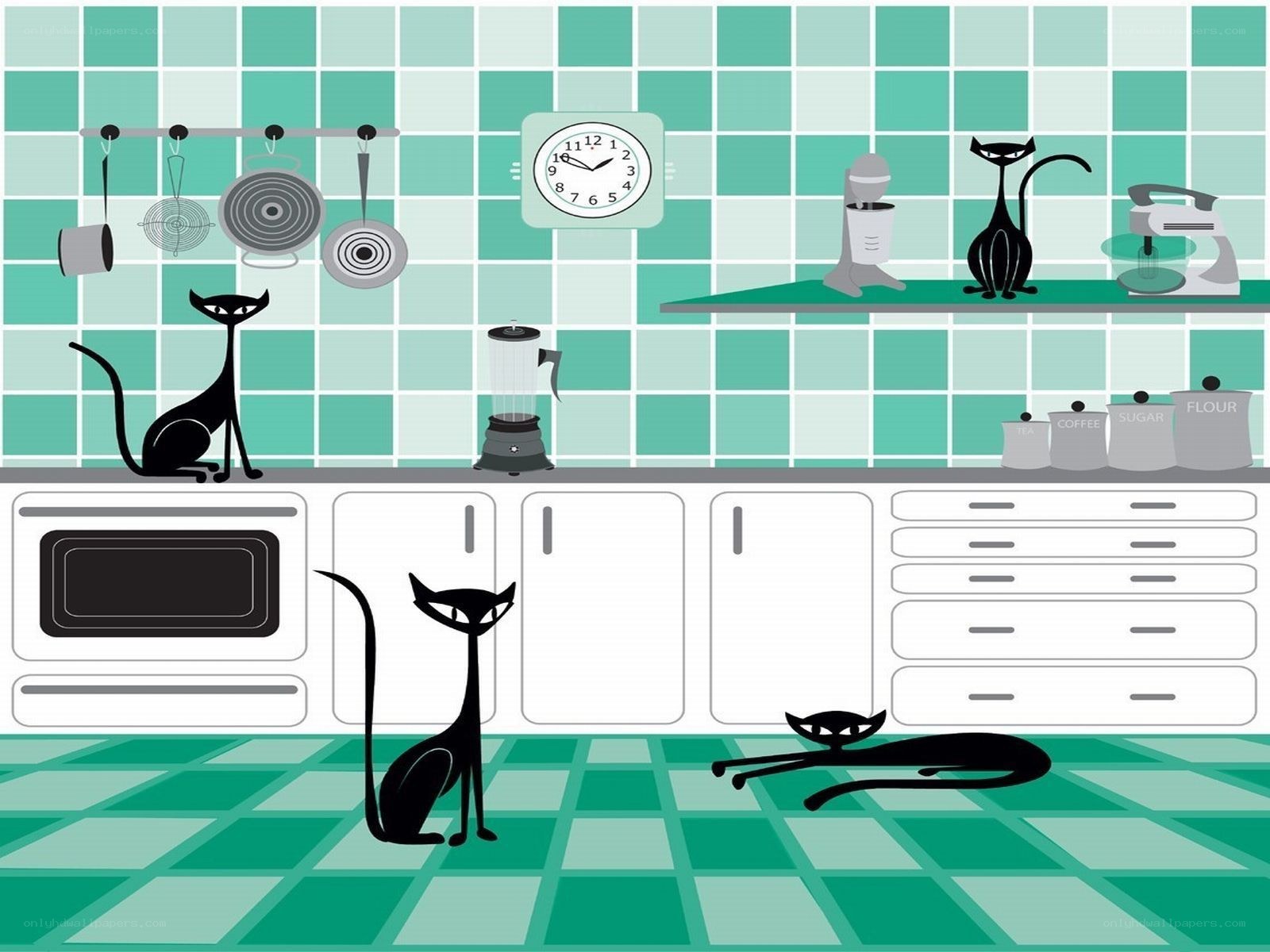 kitchen with cats illustration