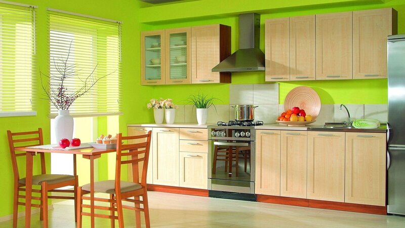 Kitchen with Dining Table — Green, Bright, Afternoon