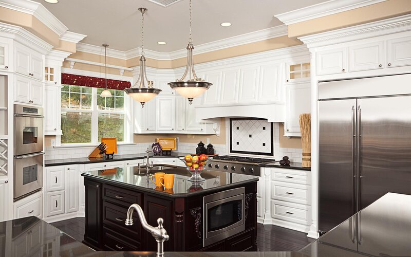 Kitchen with Island — White, Clean