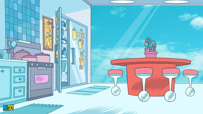 Kitchen with Open Fridge