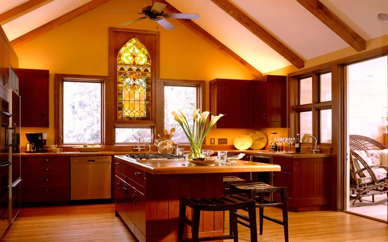 Kitchen with Stained Glass — Brown