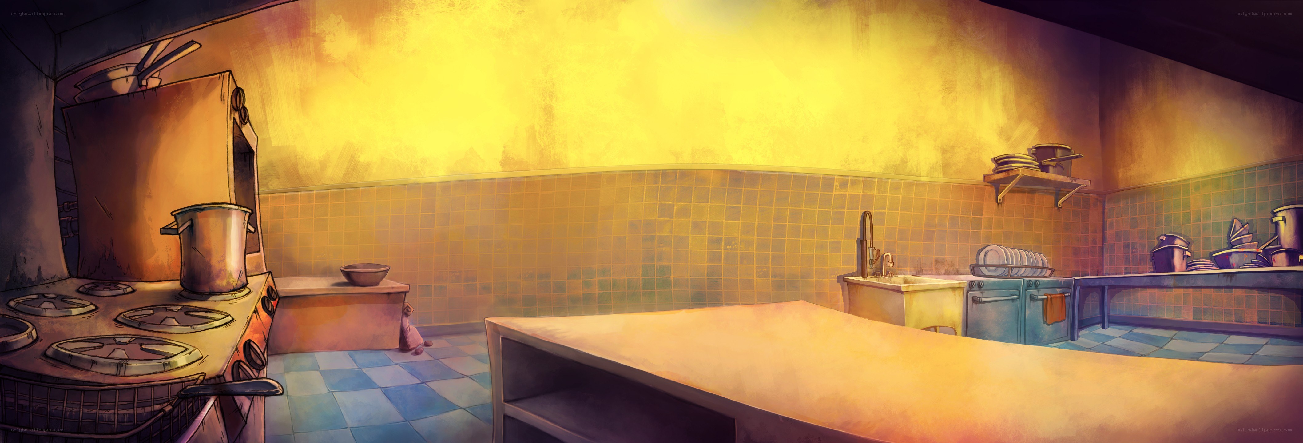 kitchen with warm lighting