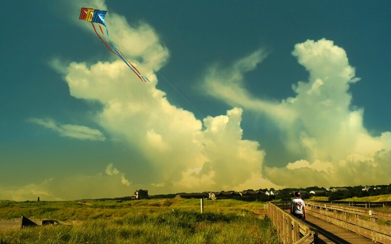 Kite flying on a cloudy day