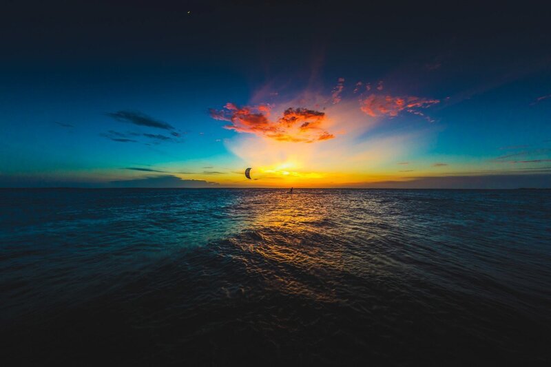 Kite Surfer at Sunset — Blue, Dramatic