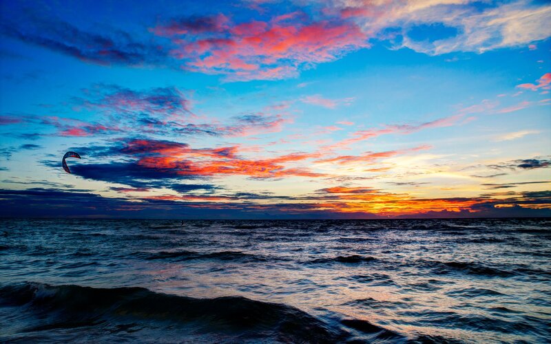 Kite Surfer at Sunset — Blue