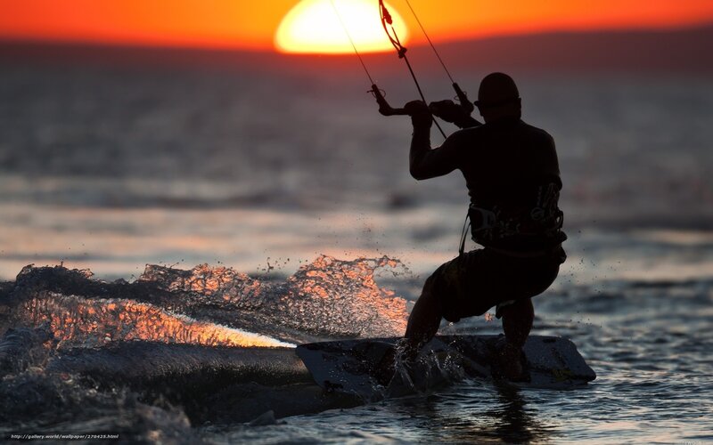 Kite Surfer at Sunset — Orange, Dramatic, Photograph