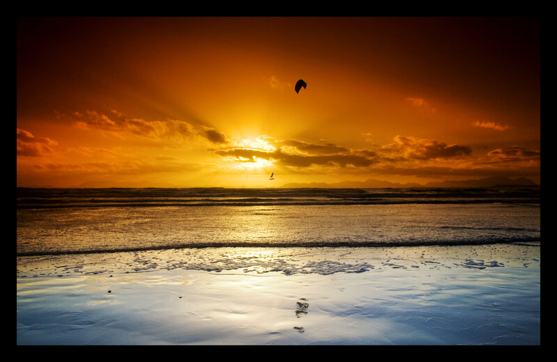 Kite Surfer at Sunset — Orange, Dramatic