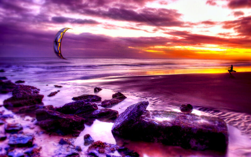 Kite Surfer at Sunset — Purple