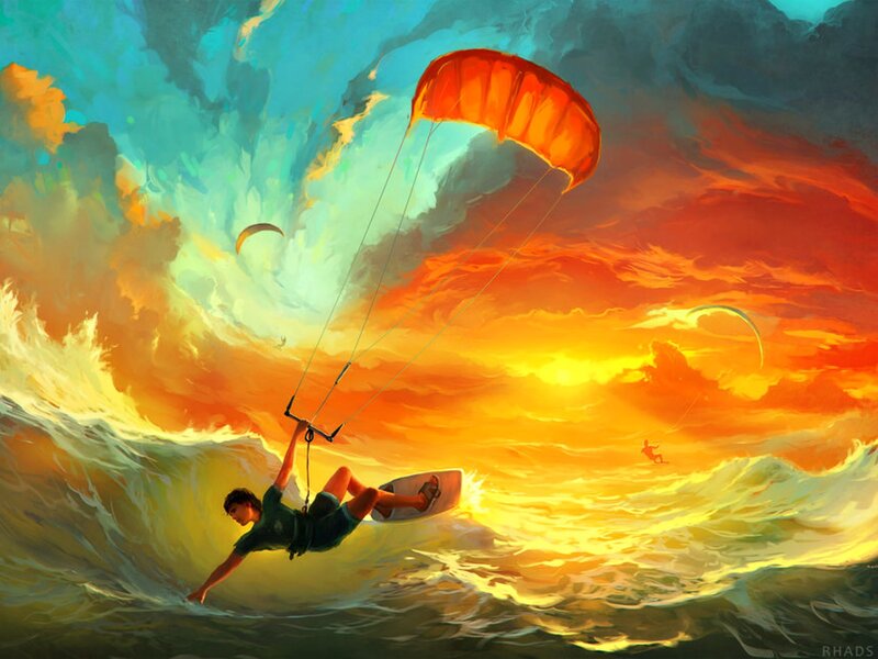 Kite Surfer on Wave — Orange