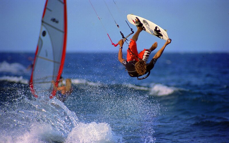 kite surfer performing aerial trick