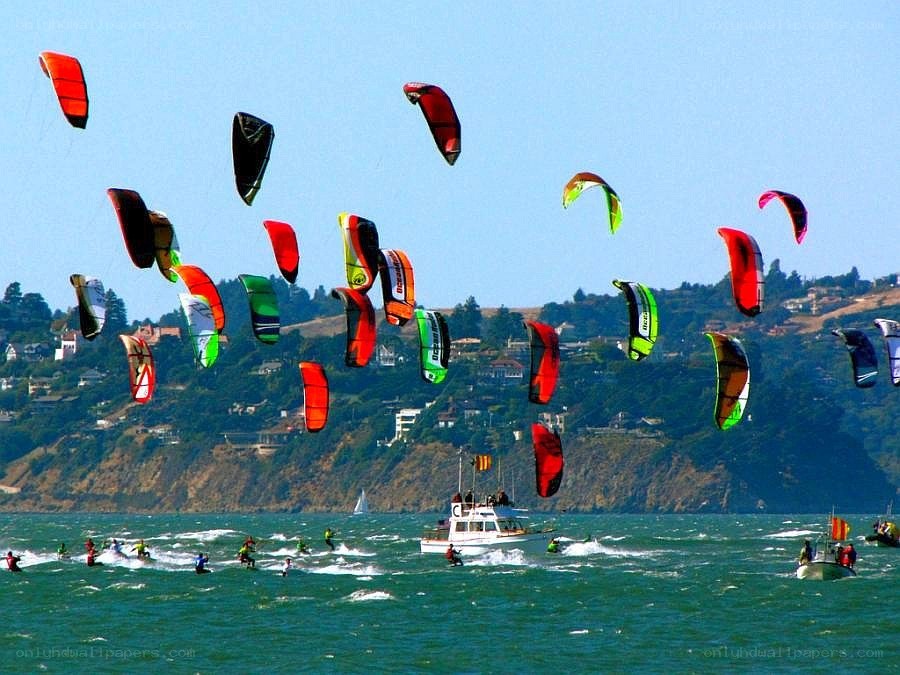 Kiteboarding event on the water
