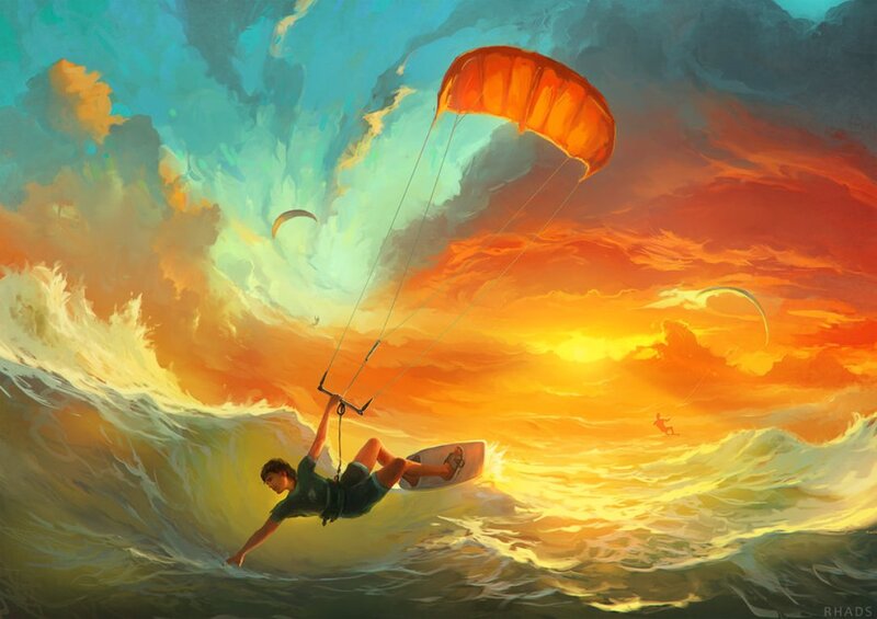 Kitesurfer on Wave