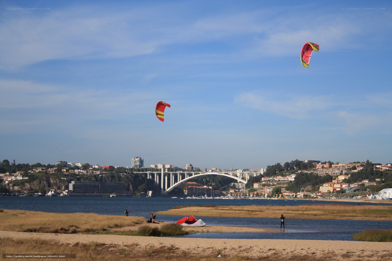 Kitesurfing by the river