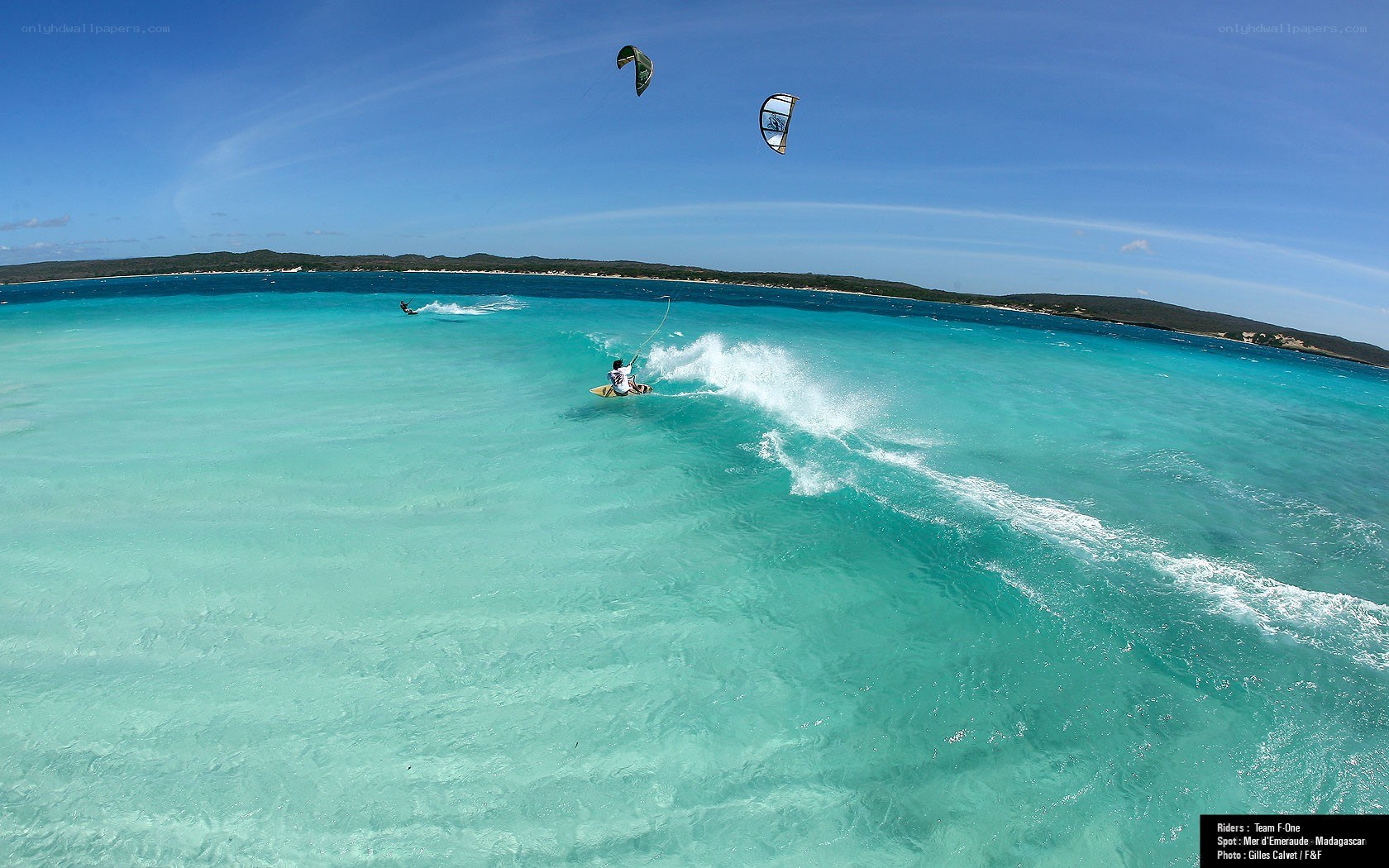Kitesurfing in turquoise waters