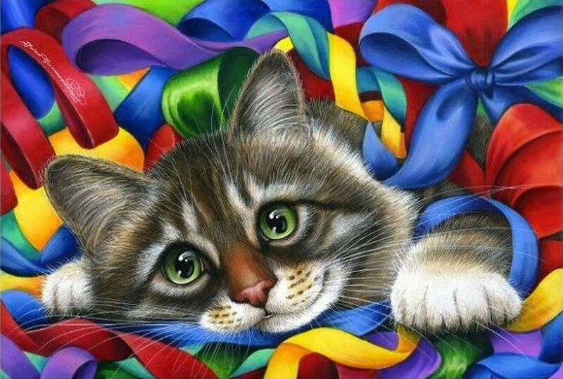 Kitten Among Ribbons