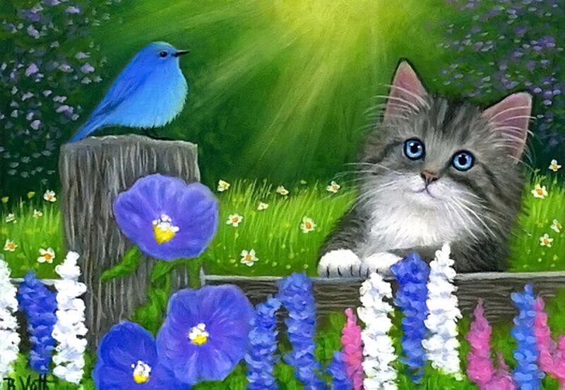 Kitten and Blue Bird