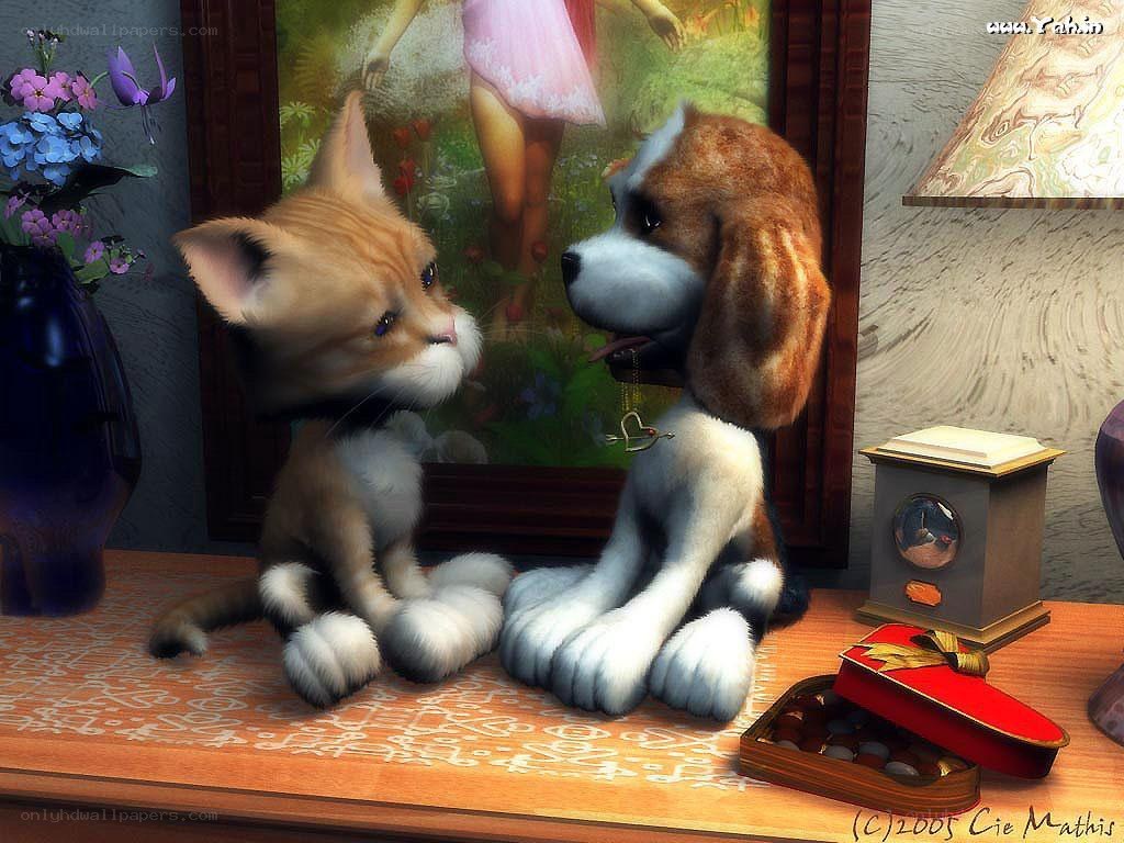 kitten and puppy on a table