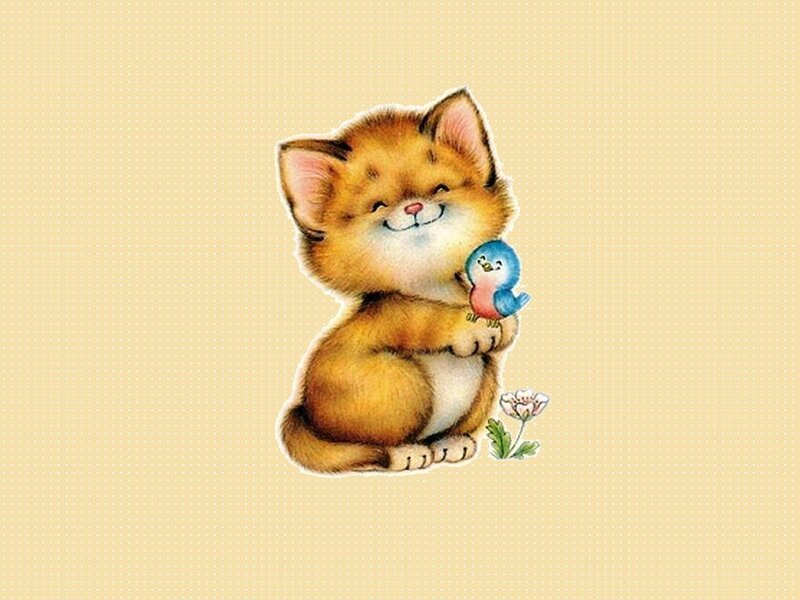 kitten holding a bird