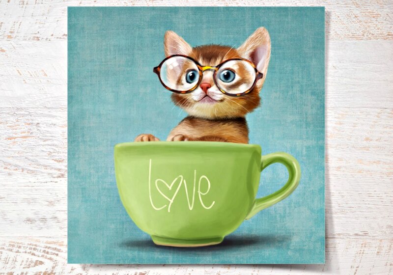 Kitten in a Cup — Green, Cute