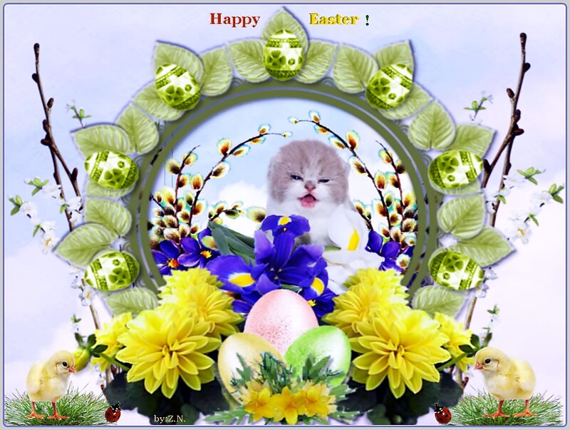 Kitten in Floral Wreath — Yellow