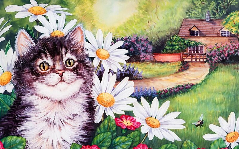 Kitten in Garden — Green