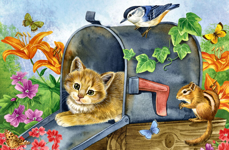 Kitten in Mailbox — Green, Peaceful