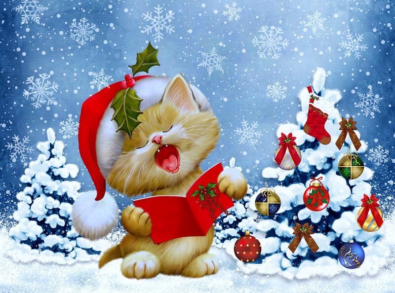 Kitten in Santa Hat — Blue