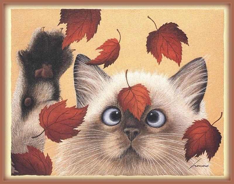 Kitten with Autumn Leaves