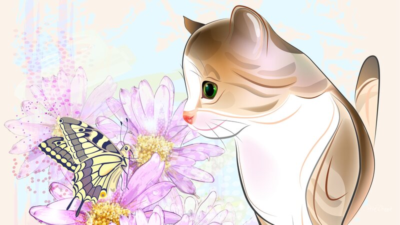 Kitten with Butterfly — Purple
