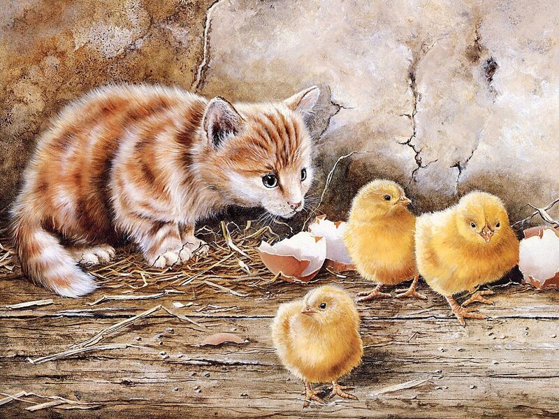 Kitten with Chicks
