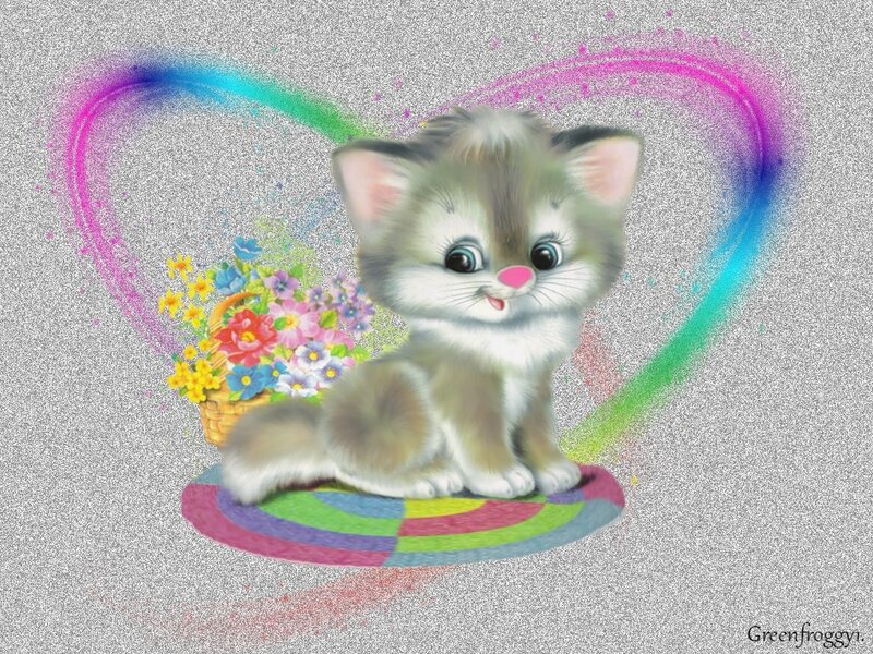 Kitten with Flowers — Gray