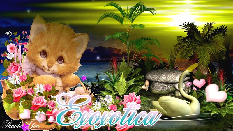 Kitten with Flowers — Green, Serene