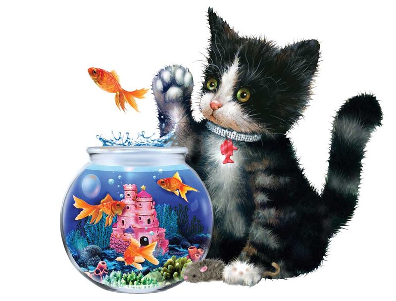 Kitten with Goldfish Bowl — Black