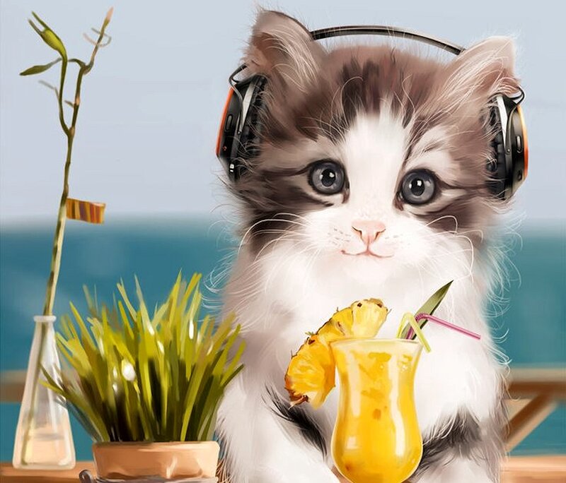 Kitten with Headphones