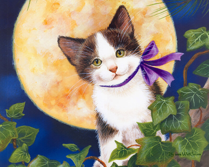 Kitten with Purple Bow — Yellow