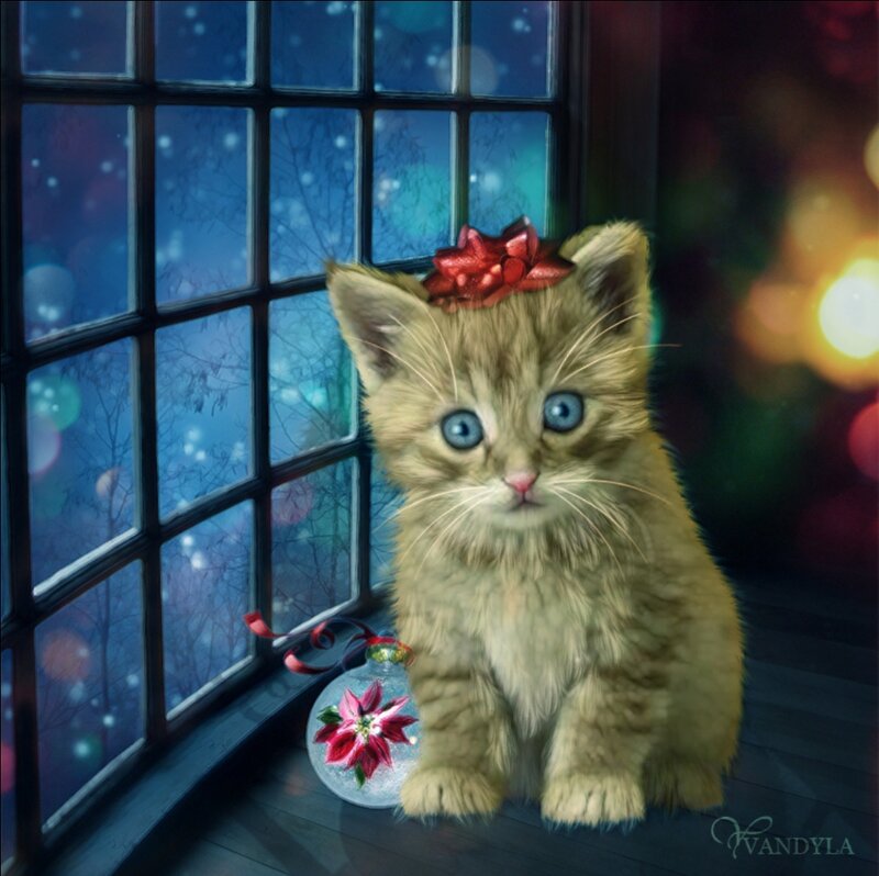 Kitten with Red Bow