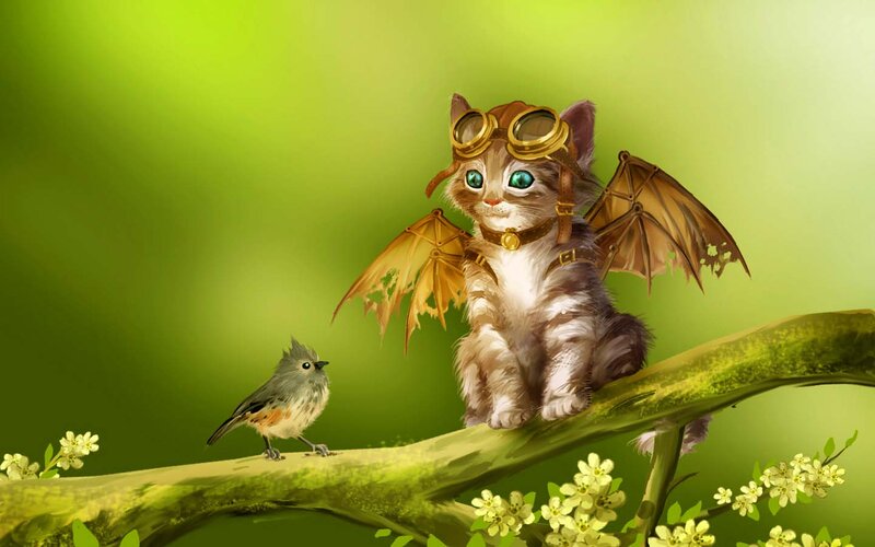 Kitten with Wings and Goggles