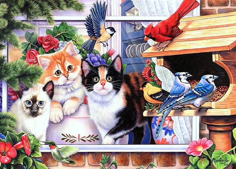 Kittens and Birds — White