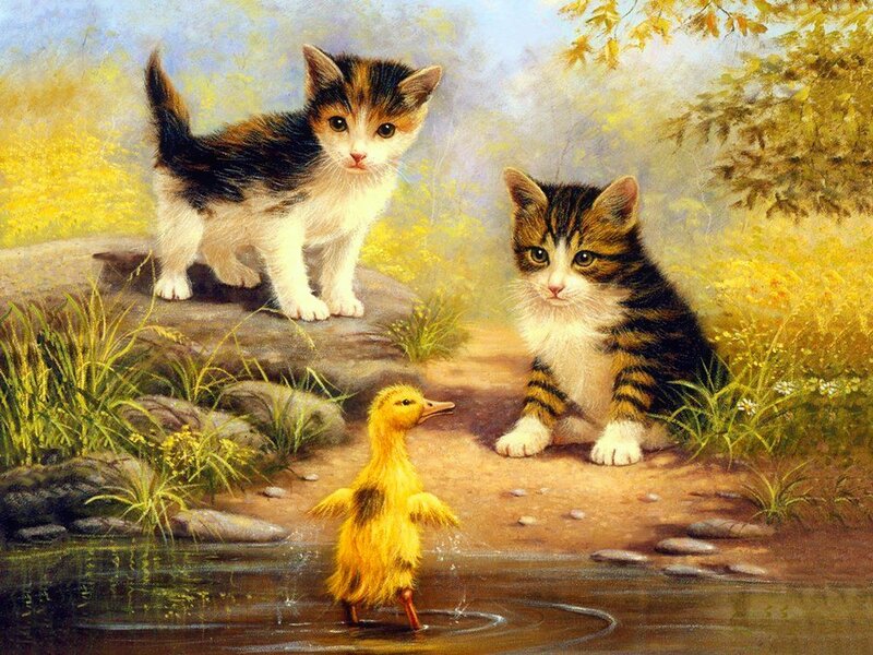 Kittens and Duckling — Yellow