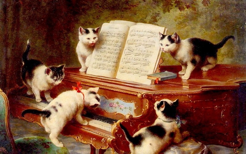 Kittens Around Piano