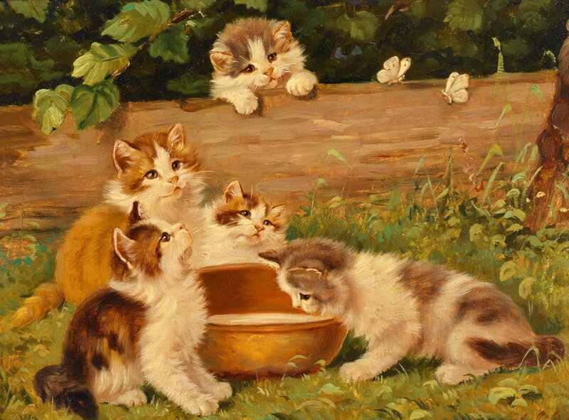 Kittens Drinking Milk — Green
