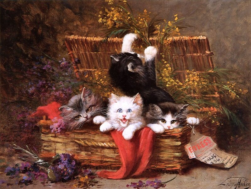 Kittens in a Basket — Brown, Playful