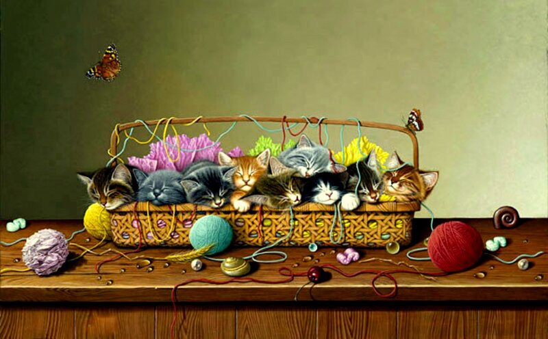 Kittens in a Basket — Brown